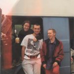Me (right) Dai Pidyn and Carol Prencaled on arrival camper field 1997, a proper muddy one!!